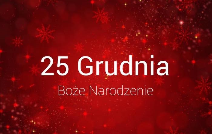 Czerwona kartka z płatkami śniegu 25 grudnia